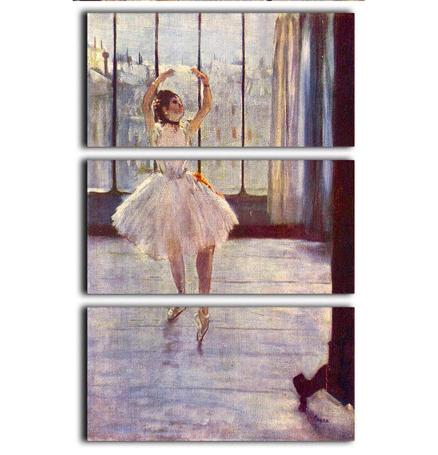 Three-panel canvas print of Degas' 'The Dancer at the Photographer', showcasing a graceful ballet dancer in motion.